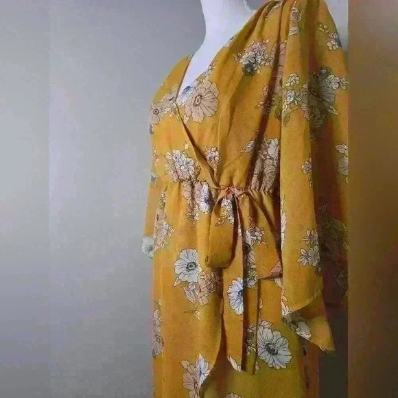 Floral High Low Mustard Flowy Dress - Picture 6 of 11